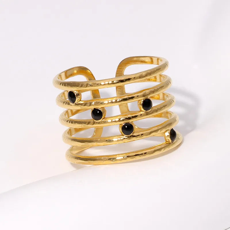 Multi-Layer Gold Ring with Black Stones