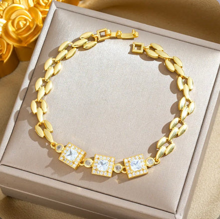 Βραχιόλι Χρυσό με Τρεις Τετράγωνες Πέτρες Zircon
