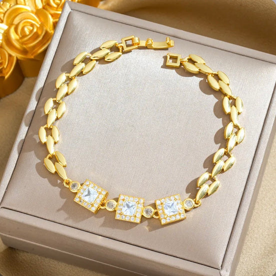 Βραχιόλι Χρυσό με Τρεις Τετράγωνες Πέτρες Zircon