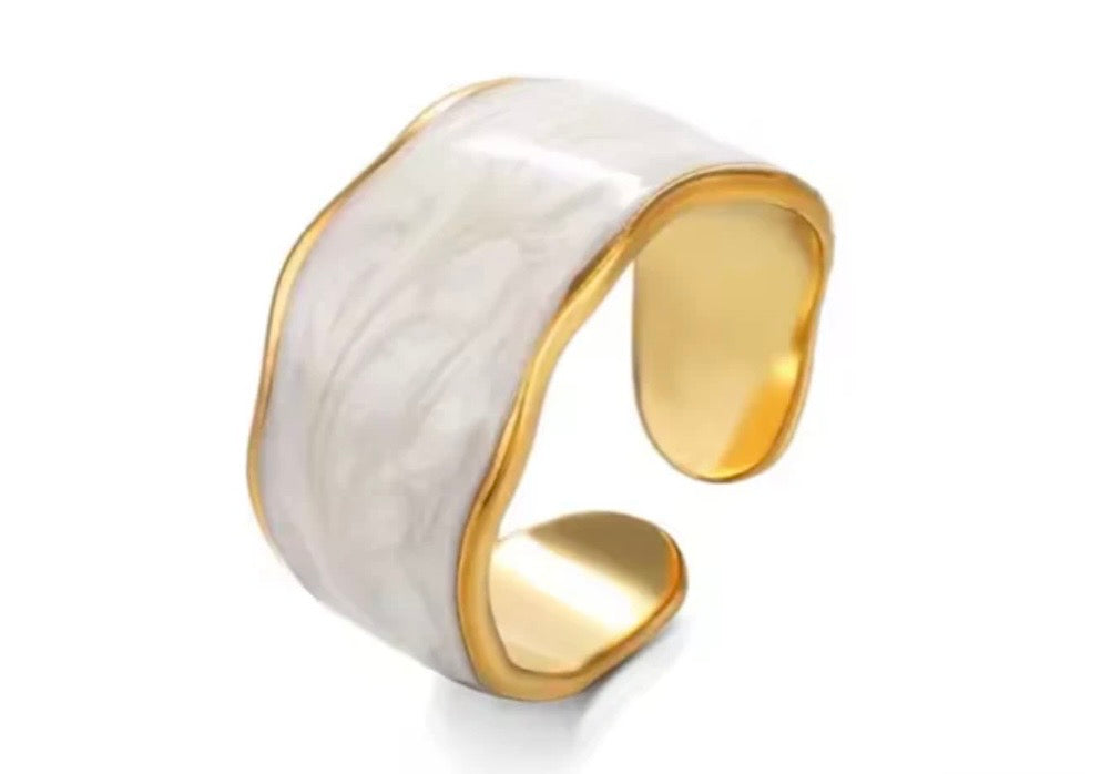 Δαχτυλίδι Cuff Λευκό Σμάλτο & Χρυσό