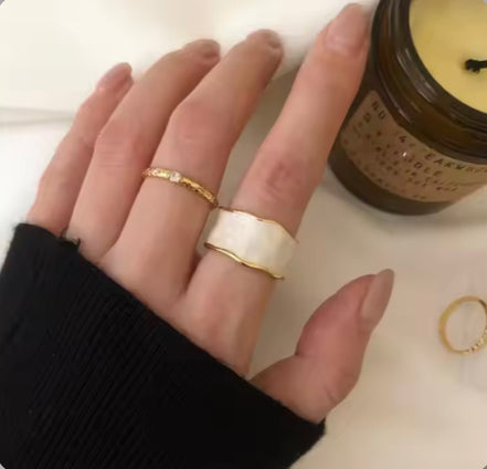 Δαχτυλίδι Cuff Λευκό Σμάλτο & Χρυσό