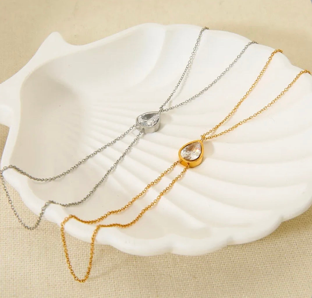 Hand Chain Σταγόνα - Χρυσό Βραχιόλι με Δαχτυλίδι