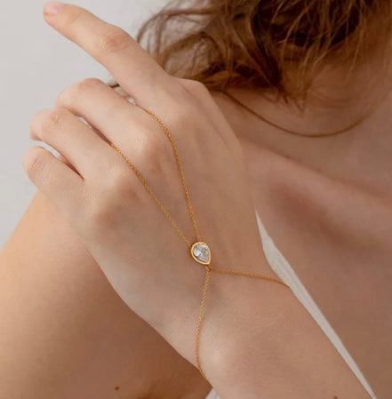 Hand Chain Σταγόνα - Χρυσό Βραχιόλι με Δαχτυλίδι