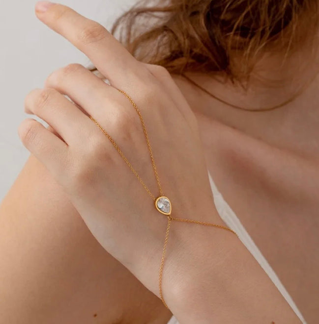 Hand Chain Σταγόνα - Χρυσό Βραχιόλι με Δαχτυλίδι