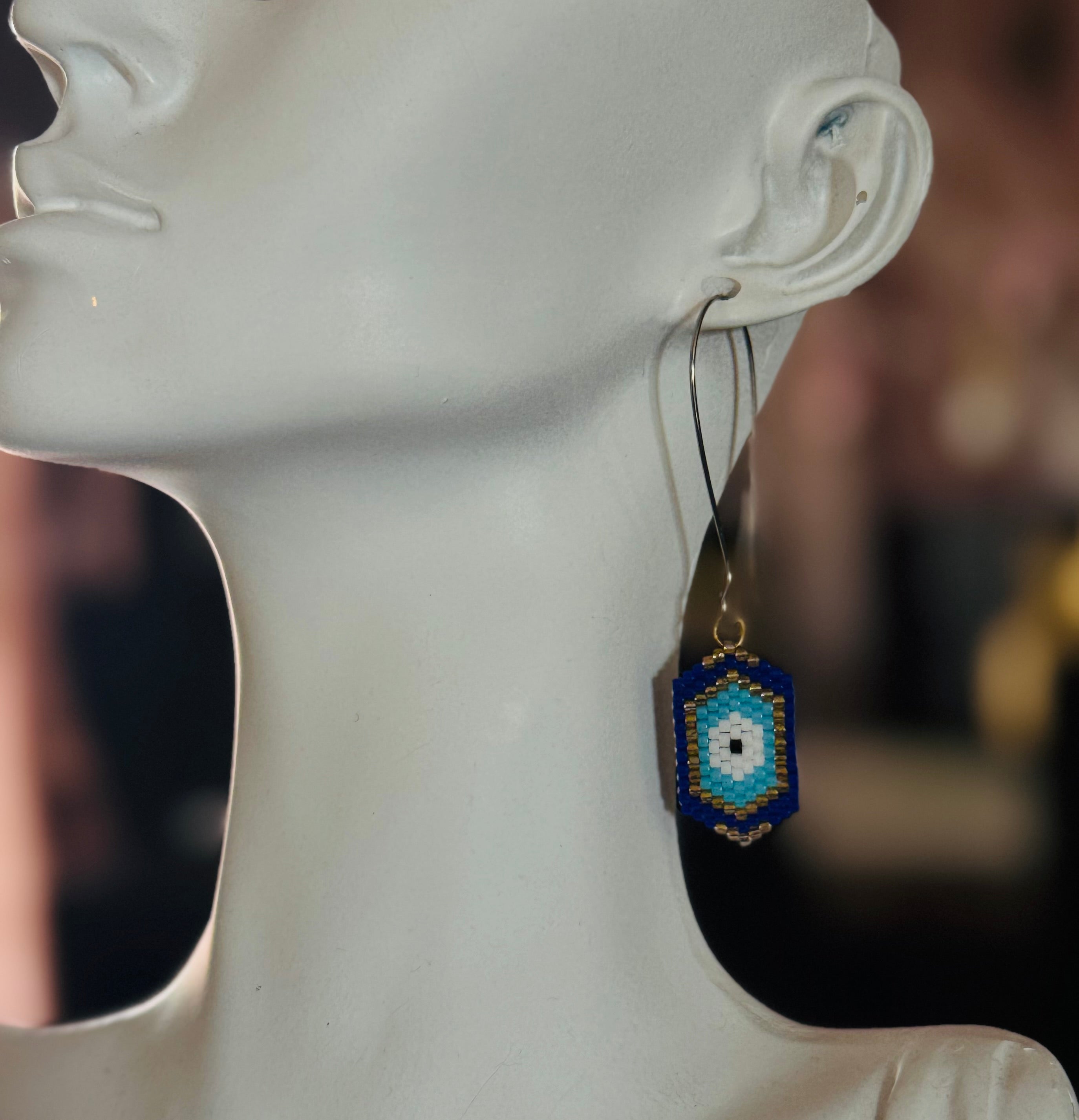 Evil Eye Beaded Earrings – Blue & Gold