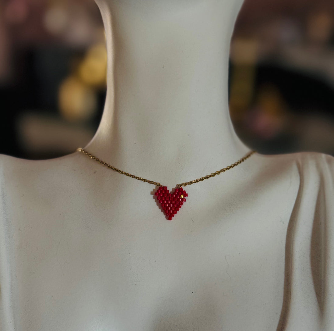 Red Beaded Heart Necklace