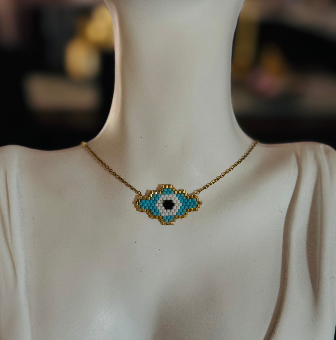 Evil Eye Beaded Necklace – Gold Chain