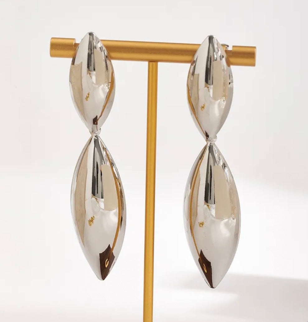 Double Oval Silver Drop Earrings