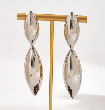 Double Oval Silver Drop Earrings