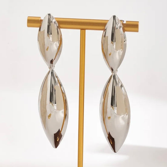Double Oval Silver Drop Earrings
