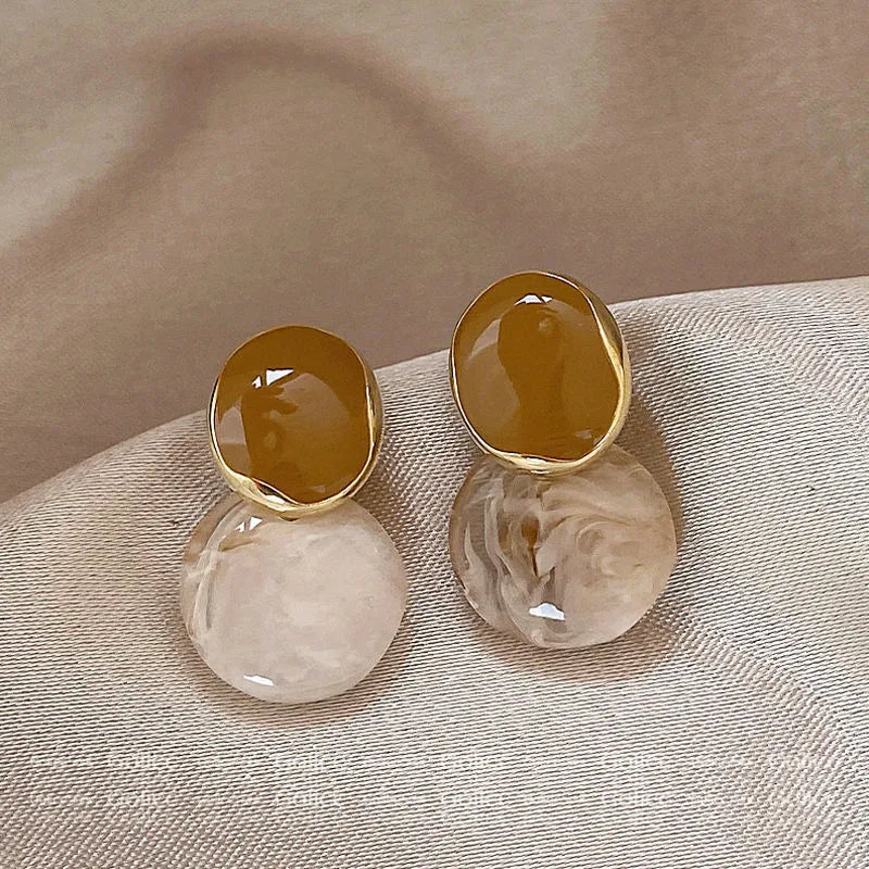Σκουλαρίκια Κρεμαστά Amber & Μάρμαρο Χρυσά
