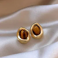 Σκουλαρίκια Καρφωτά Tiger Eye Χρυσά