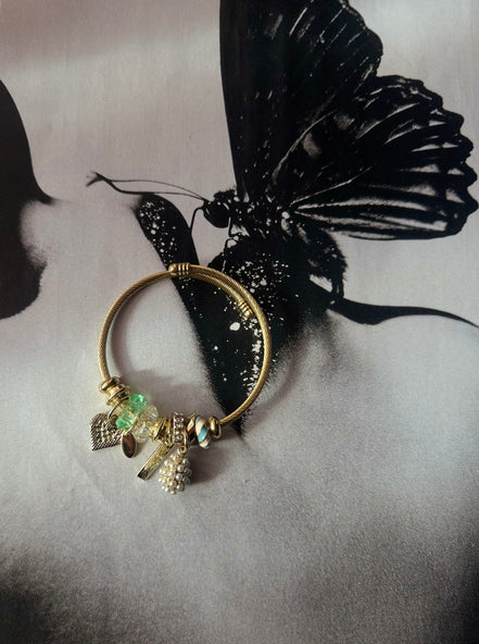 Βραχιόλι Charm Χρυσό με Πράσινες Πέτρες