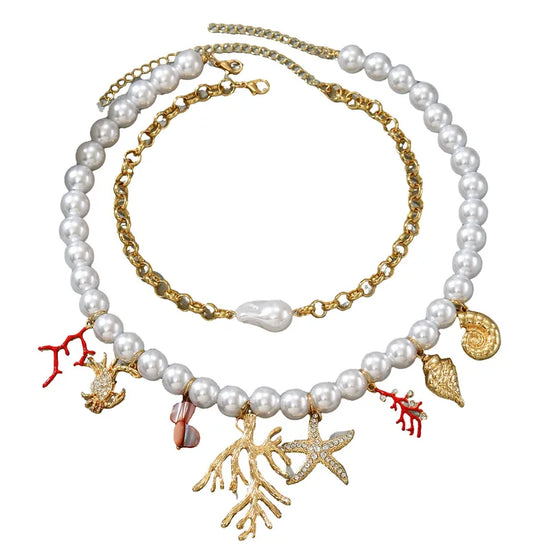 Κολιέ Μαργαριτάρια με Θαλάσσια Charms