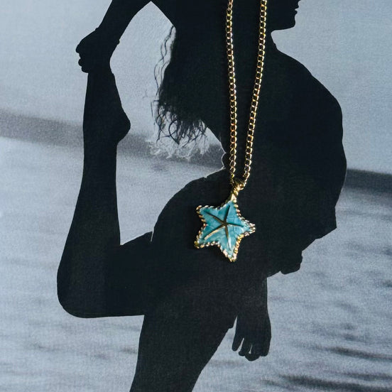 Star Pendant Necklace – Χρυσό Κολιέ Αστέρι Τιρκουάζ
