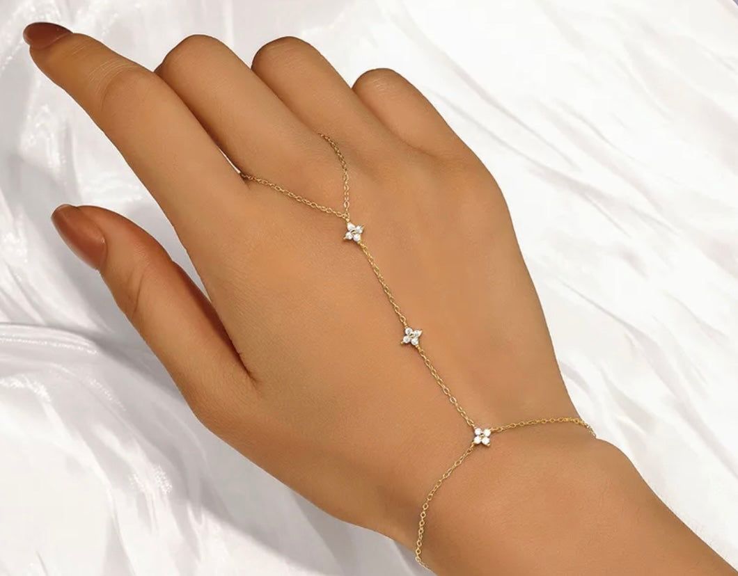 Hand Chain Αστεράκια -Χρυσό Βραχιόλι με Δαχτυλίδι
