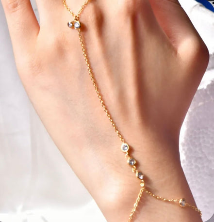 Hand Chain Κρύσταλλα - Χρυσό Βραχιόλι με Δαχτυλίδι