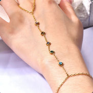 Hand Chain Πολύχρωμο - Χρυσό Βραχιόλι με Δαχτυλίδι