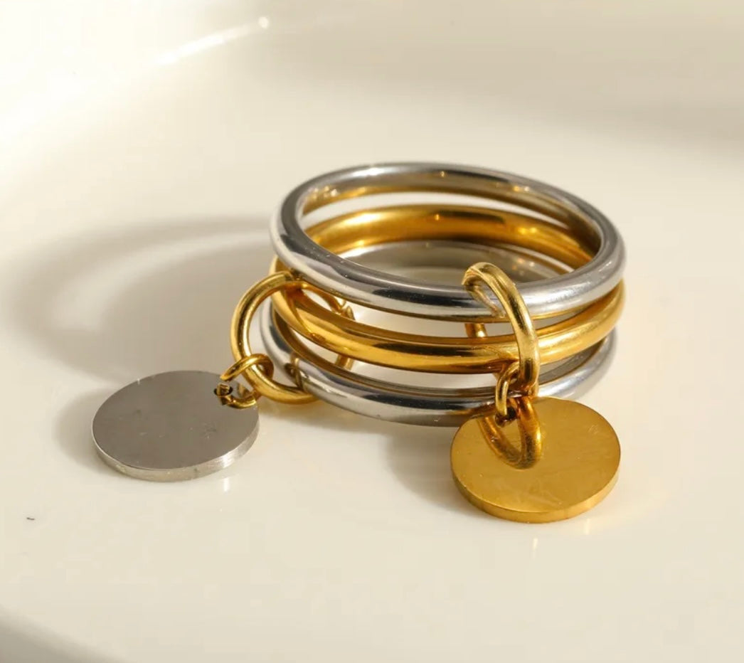 Two-Tone Charm Ring Set