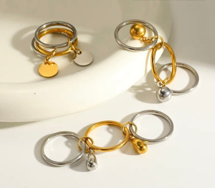 Two-Tone Charm Ring Set