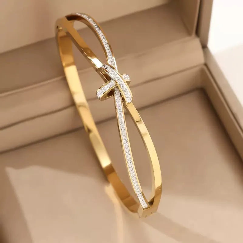 Crystal Bow Gold Bangle